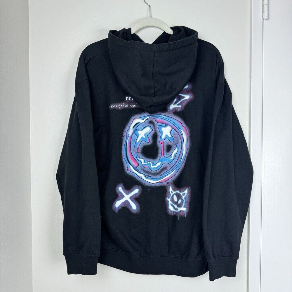 boohooMAN Men's size Small OVERSIZED REAL EYES GRAPHIC HOODIE 100% Cotton